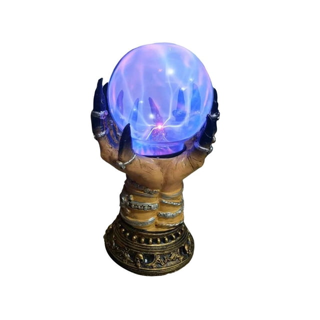 TQEHS Bola de cristal mágica con luz LED brillante, orbe de mago con destellos en la mano de la bruja, bola de plasma electrostática, decoración para fiesta de cumpleaños de Halloween, decoraciones pa