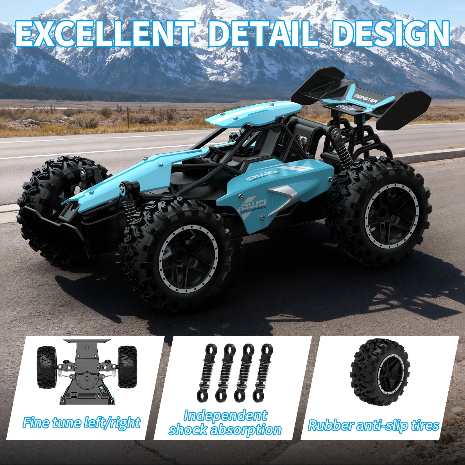 Kivdit Remote Control Car, 1:18 High Speed RC Cars, 20+ km/h Racing Car Toy for Boys & Girls Gifts for Kids