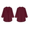 thumbnail image 5 of ClodeEU Women's Linen Blend V Neck 3/4 Sleeve Tunic Blouse,Casual Loose Henley Shirt Top Wine,Women's Plus XXL, 5 of 5
