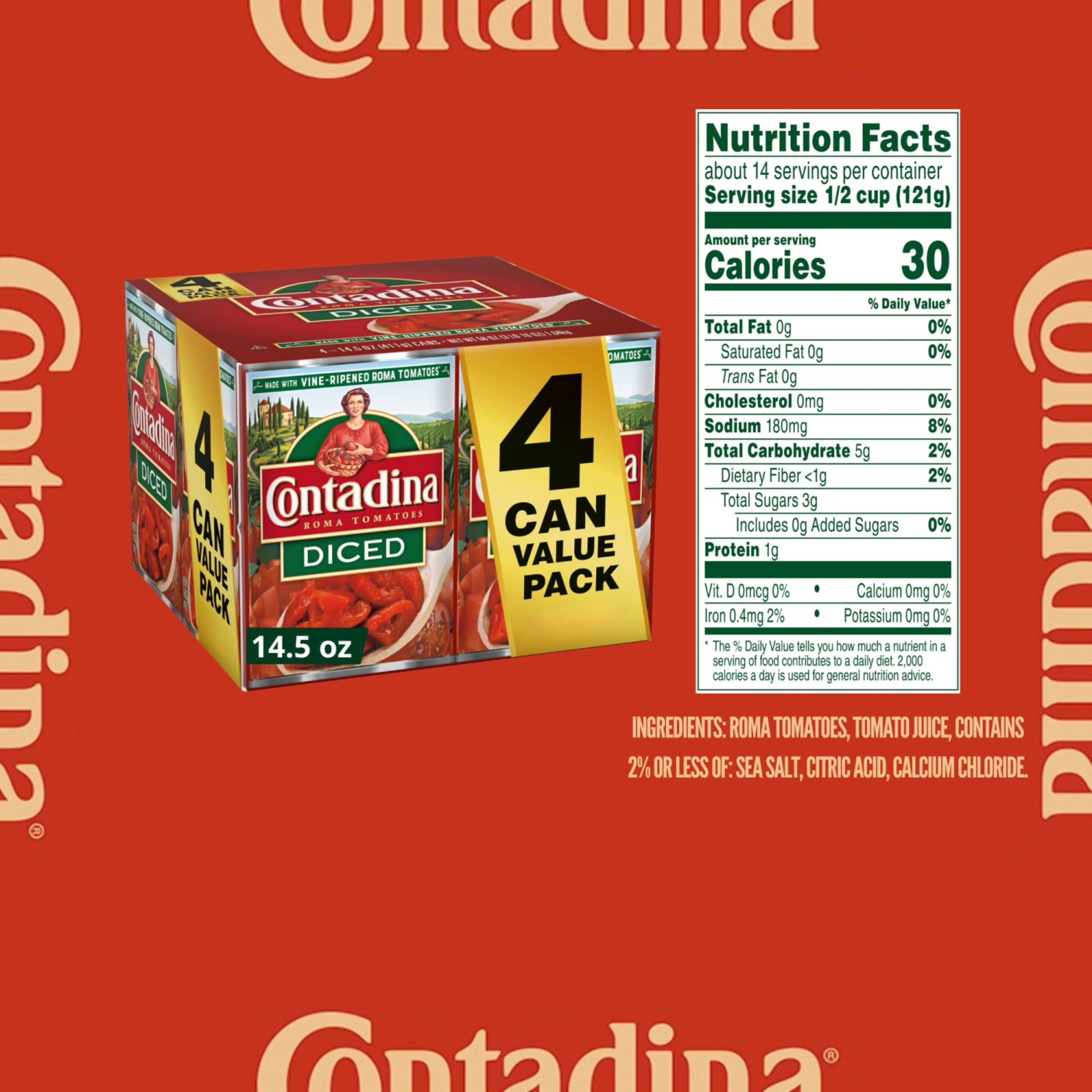 (6 pack) Contadina Diced Tomatoes, 14.5 oz Can (Pack of 4)