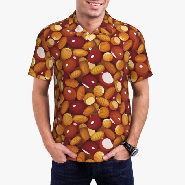 Fotbe Almond Nuts Camiseta Polo de Golf para Hombre con Estampado – Camisa Deportiva Transpirable con Cuello Abotonado-XX-Large