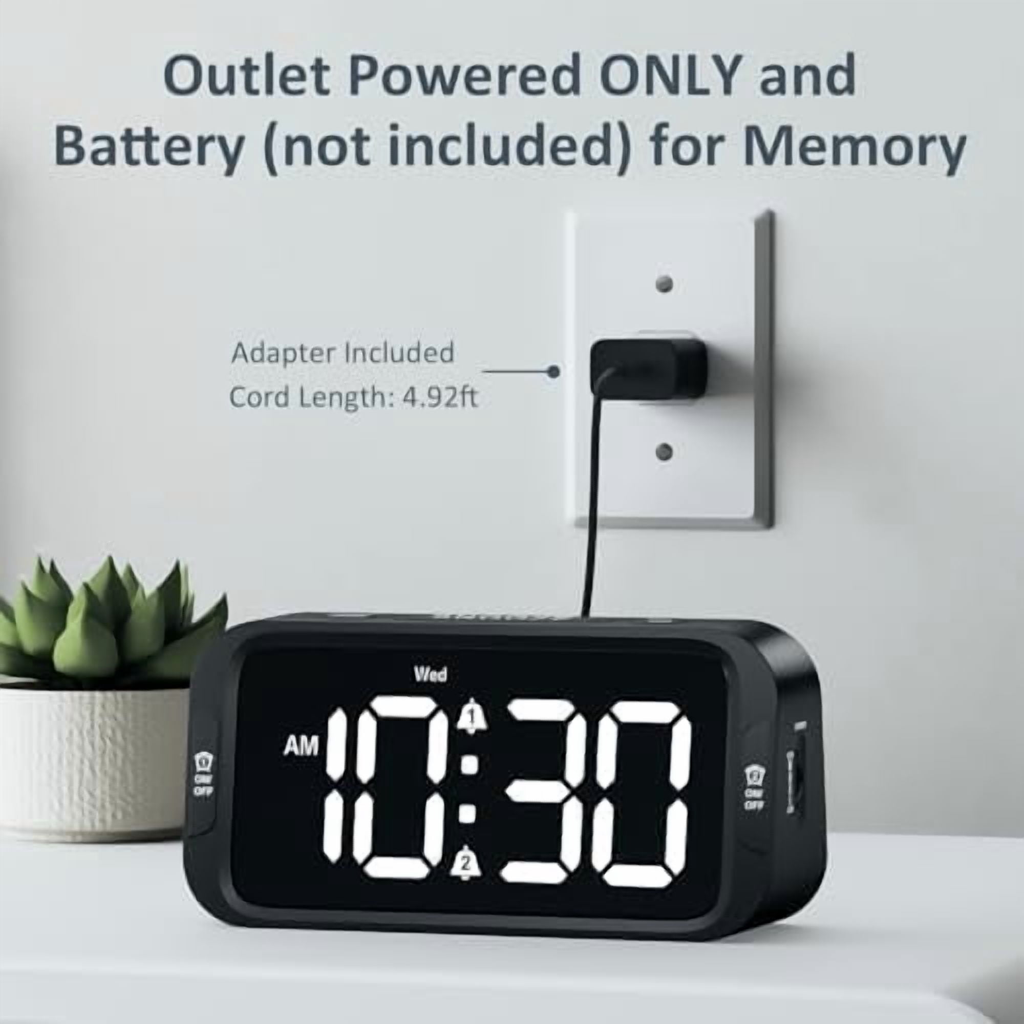 Digital Dual Alarm Clock for Bedroom, Easy to Set, 0-100% Dimmer, USB Charger, 5 Sounds Adjustable Volume, Weekday/Weekend Mode, Snooze, 12/24Hr, Battery Backup, Compact Clock for Bedside