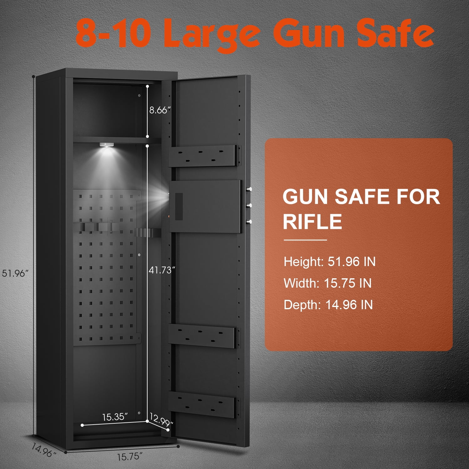 Omethey 10-12 Biometric Gun Safe，Large Unassembled Fingerprint Gun Safes for Home Guns and Shotgun，Shotgun Safe with Mute Function & Backlit Keypad，Long Gun Safe with Adjustable Ammo Box