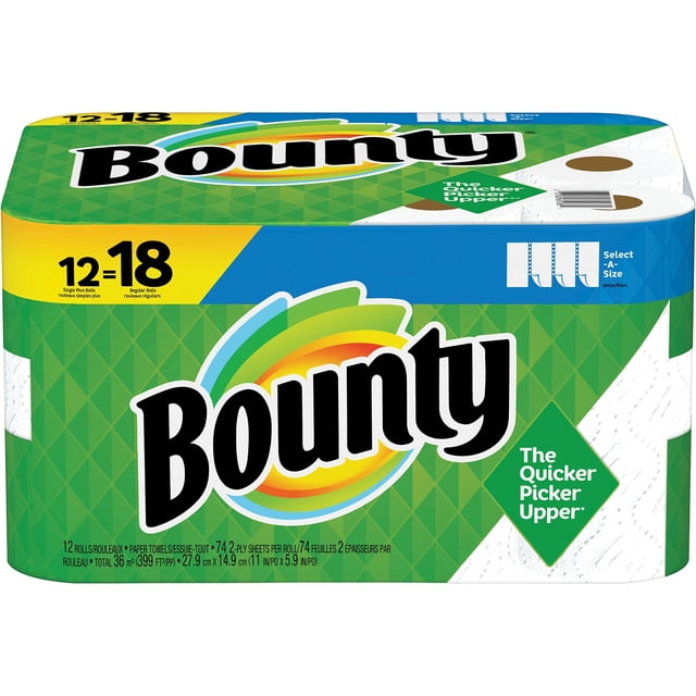 Toallas de Papel Bounty Select-A-Size 12 Rollos Resistentes y Absorbentes