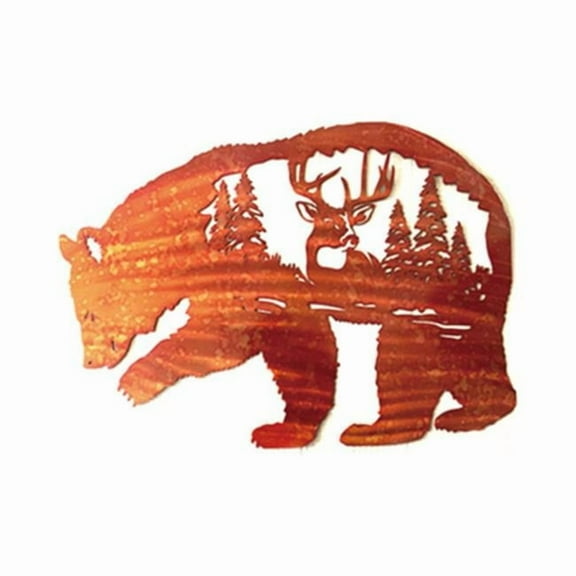 Peterson Artwares PH1702 Bear and Stag Metal Wall Art, Rust