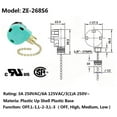 thumbnail image 4 of Ceiling Fan Switch Zing Ear ZE-268S6 Pull Chain Switch 3 Speed 4 Wire Pull Chain Switch Control Ceiling Fan Replacement Speed Control Switch, 4 of 5