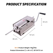 Hakka 7 Lb/3 L Horizontal Sausage Stuffer, Stainless Steel 2-Speed Manual Meat Filler with 4 Stuffing Nozzle