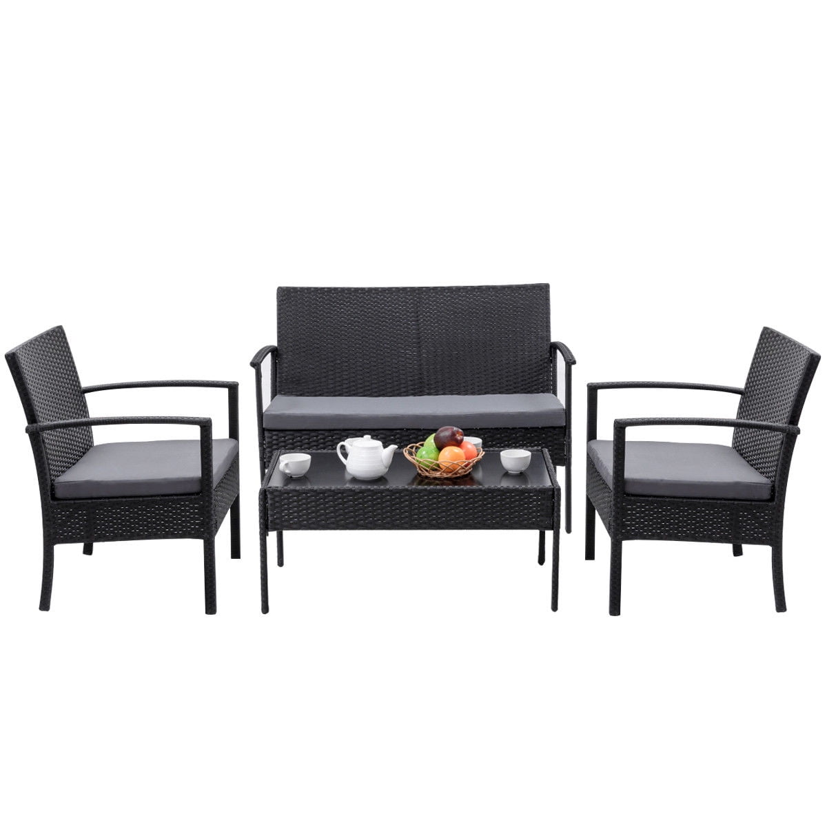 gymax patio garden 4pc rattan wicker furniture set black