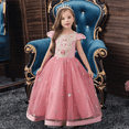 thumbnail image 3 of XBASW Kids Toddler Flower Girl Dress Long Trailing Princess Dresses Girls Short Sleeve Tulle Ball Gowns for Baby 2-12T, 3 of 9