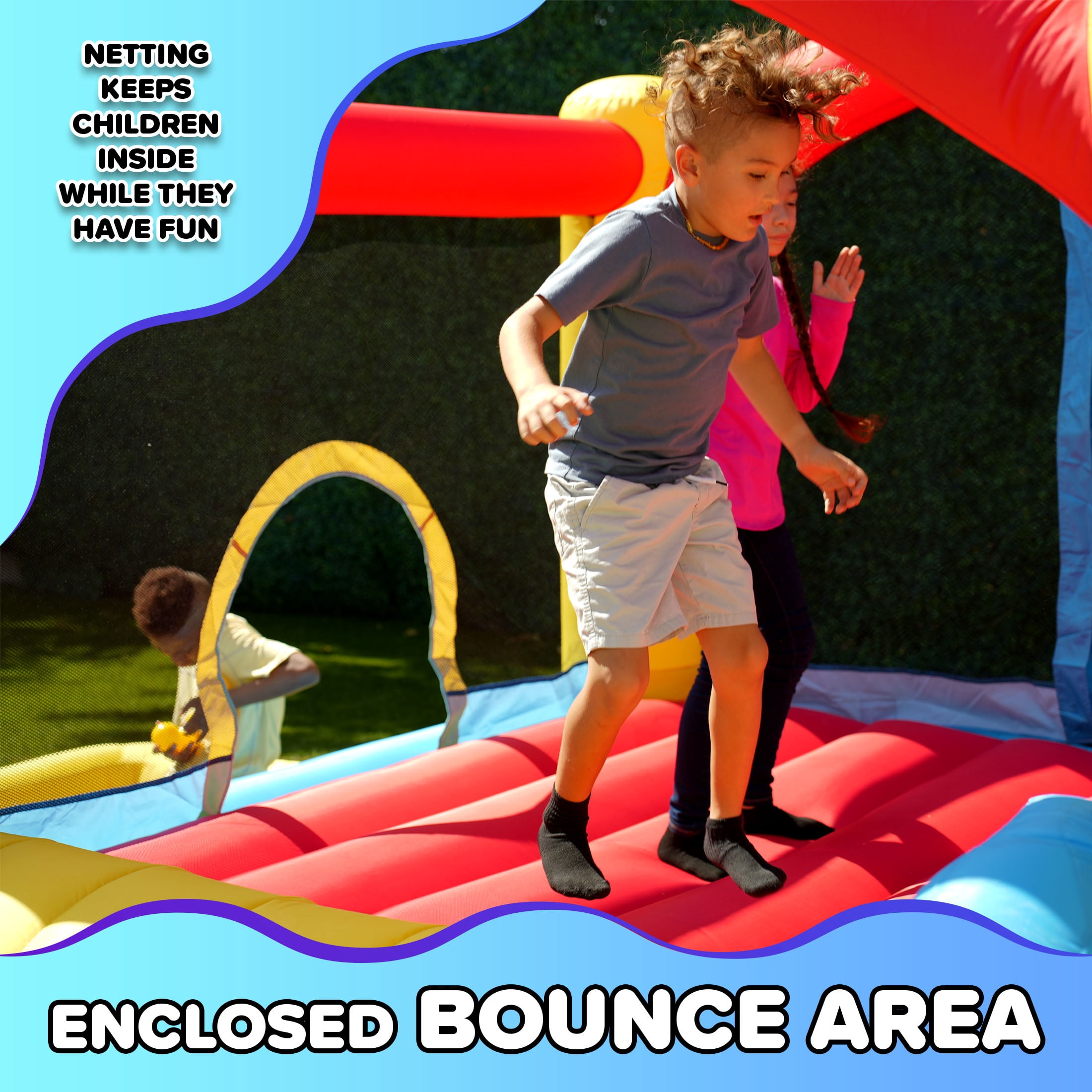 Sportspower Inflatable Bounce House with Slide & Ball Pit, Kids Bouncer with Blower, Indoor Outdoor Backyard Play