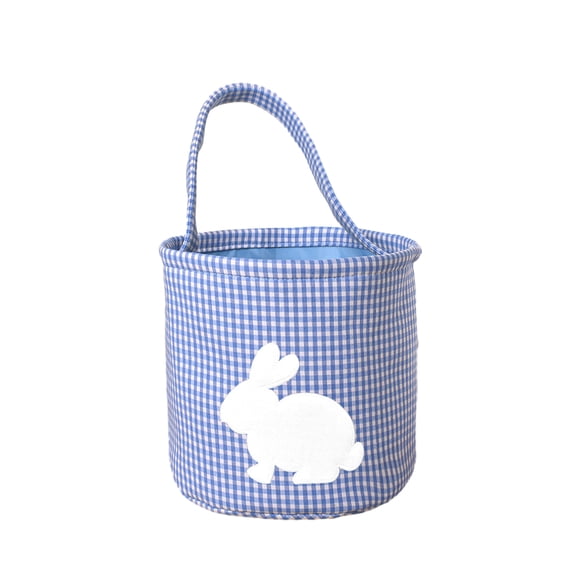Ruanlalo Easter Bunny Basket Plaid Gingham Easter Bucket with Handle Cute Egg Hunting Tote Bag for Candy Gifts Storage Party Supplies