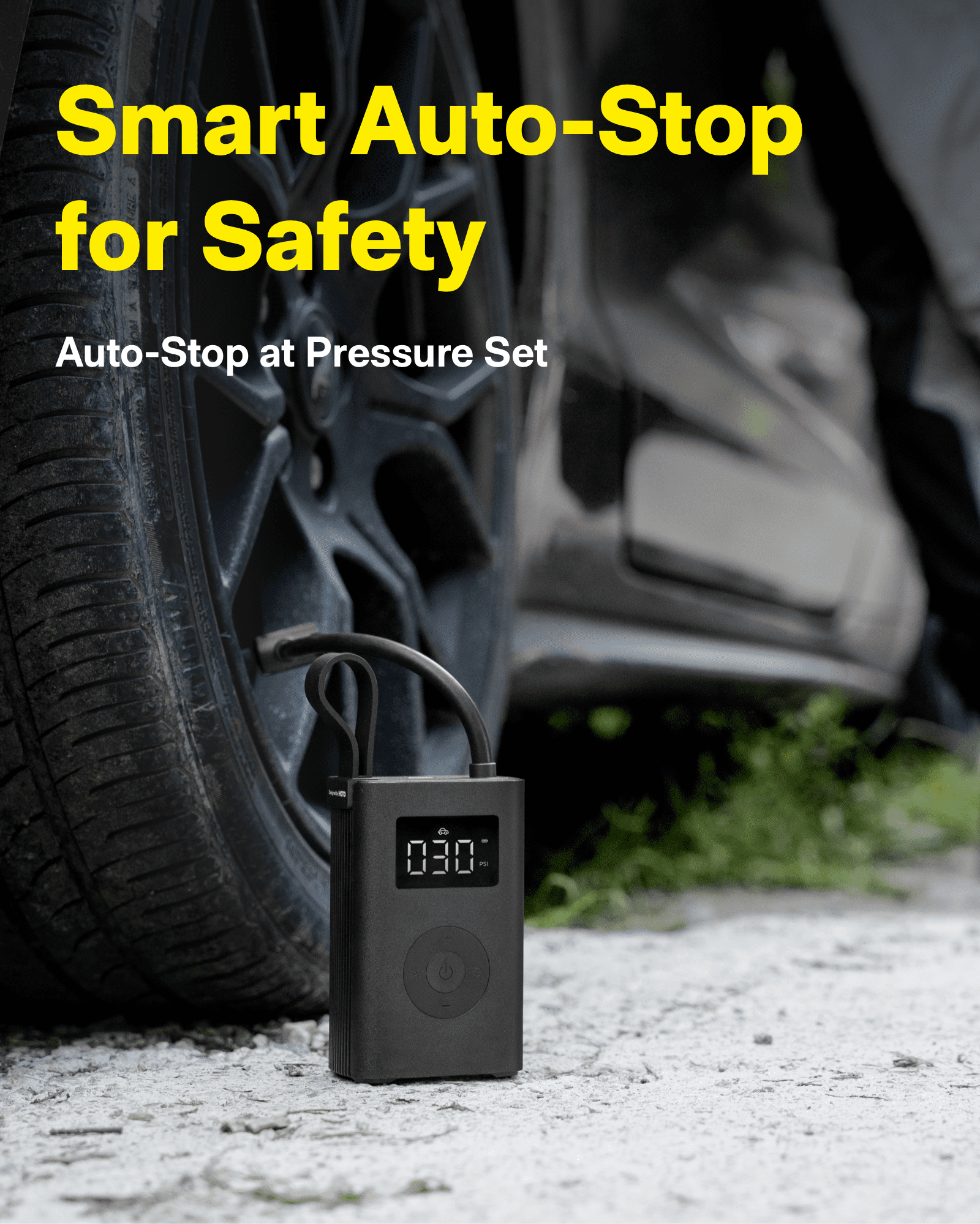 HOTO Adv Portable Air Compressor & Tire Inflator, 150 Psi Digital Gauge, Auto Shut-Off for Car, Bike, Motorcycle & Sports Balls