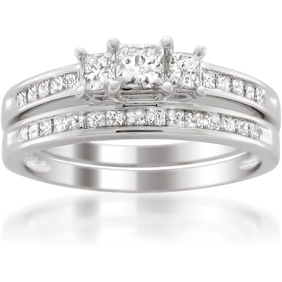 Dazzlingdaimonds 925 Sterling Silver 2.35 Ct Princess Cut White Diamond Engagement Wedding Thanksgiving Christmas Bridal Ring Set 14K White Gold Plated For Women's -9.5