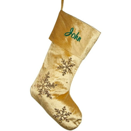 Personalized Velvet Beaded Snowflake Christmas Stocking, Gold