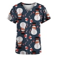 thumbnail image 4 of TIMIFIS Hauts de Blouse Rouge pour Femmes, Col Croisé, Imprimé de Noël, Manches Courtes, Col en V, Tunique de Travail Infirmière avec Poches-Rouge Automne/hiver, 4 of 5