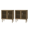 thumbnail image 6 of Tina's Home 32" Tall Farmhouse Walnut Accent Cabinet Set of 2 with LED Lights, 2 Doors Hollow Carved Design, for Living Room, Entryway, Dining Room, 6 of 8