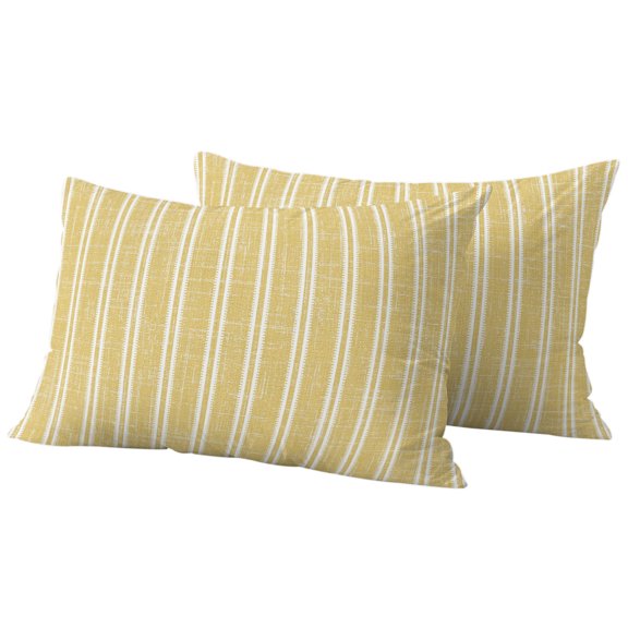 Yellow Striped Outdoor Waterproof Pillow Covers, Farmhouse Geometric Striped Modern Vintage Decorative Rectangle Throw Pillowcase Sofa Cushion Sham for Patio/Couch/Chair, 20"x12" 2 Pack