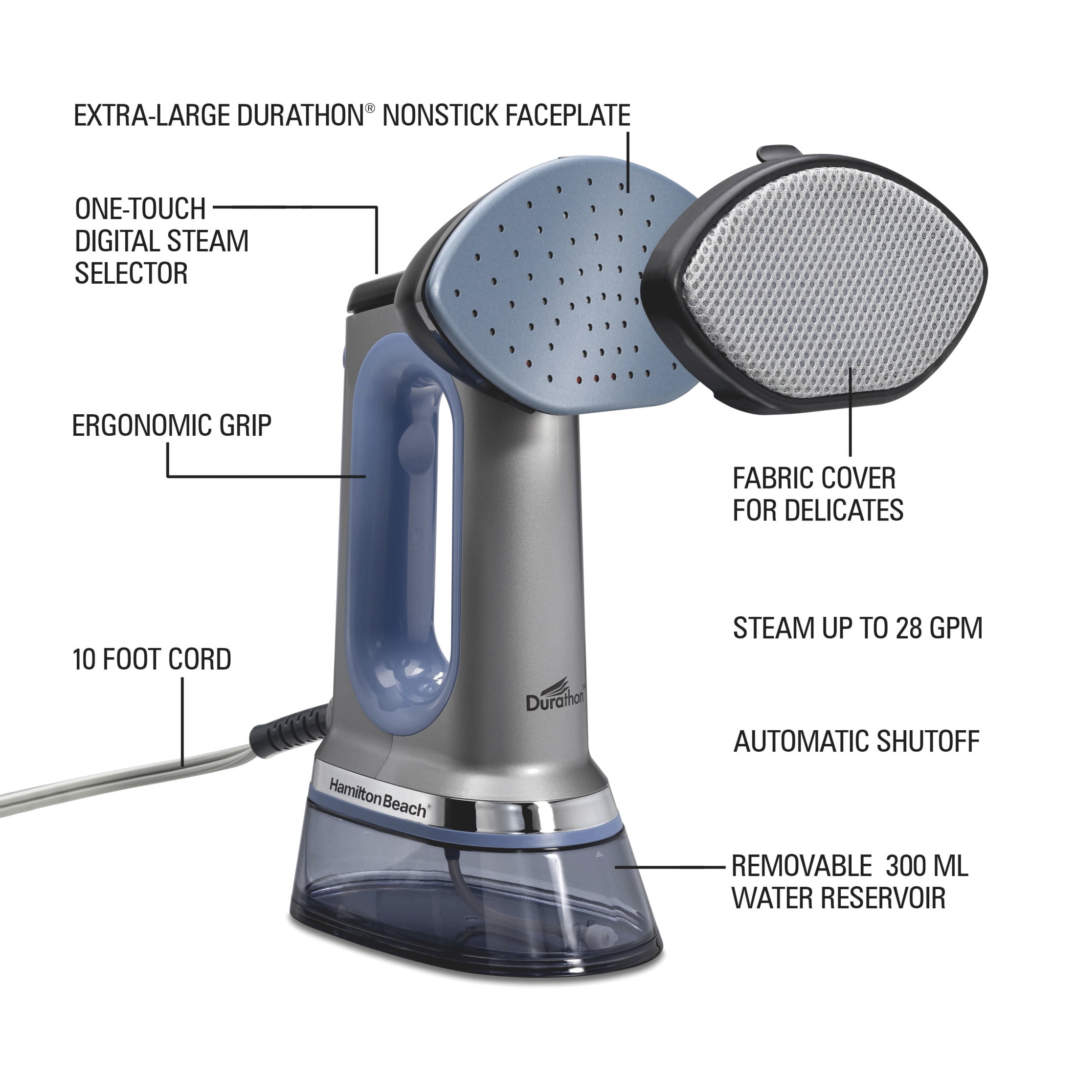 Durathon 3-in-1 Handheld Garment Steamer and Iron for Clothes, Removable 300 ml Water Reservoir, Blue