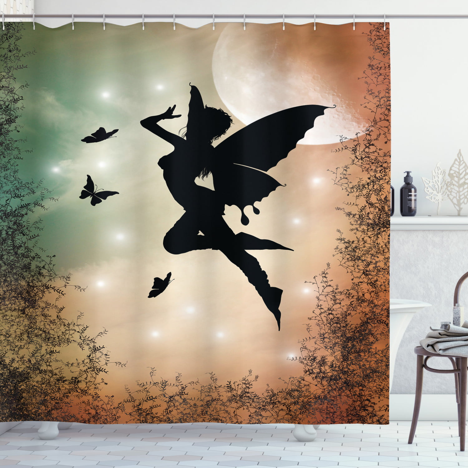 Butterfly Fairies Girl in Forest Bathroom Waterproof Fabric Shower Curtain 71" 