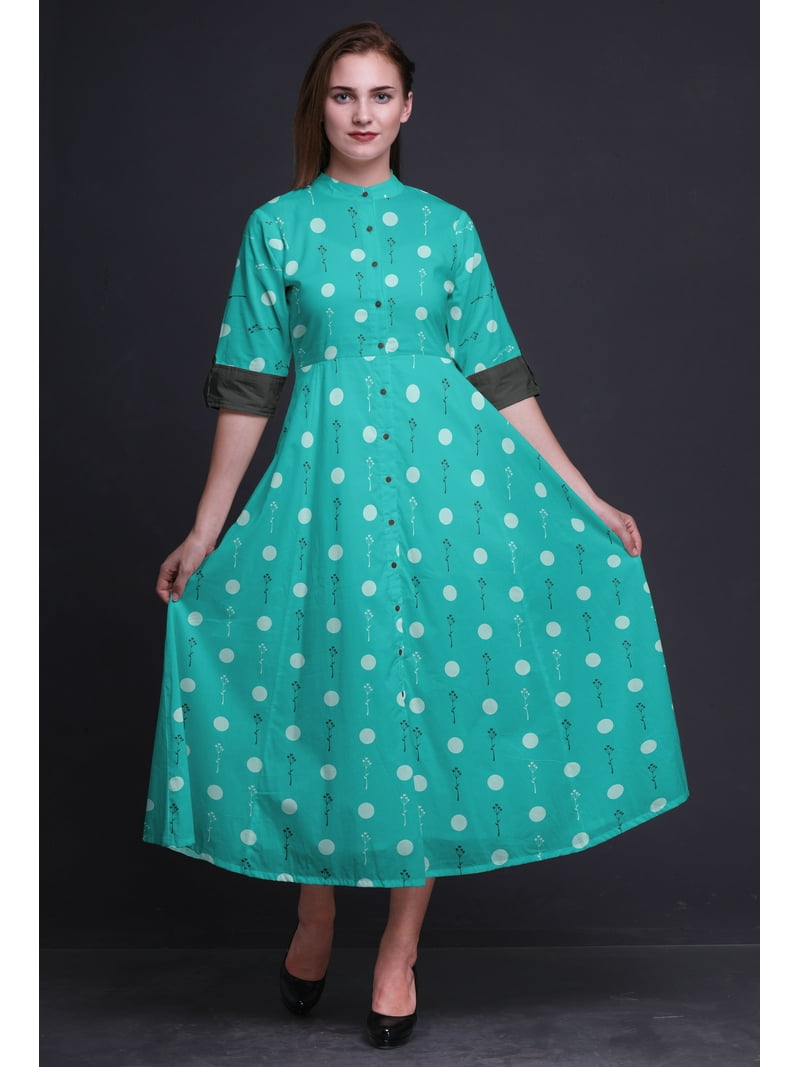 Bimba Leaves Ladies Button Down Print Dress A-Line Cocktail Party Shirt  Dress-X-Small Turquoise Green - Walmart.com