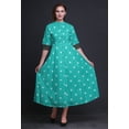 thumbnail image 2 of Bimba Robe à Boutons Feuilles Imprimé Col Mandarin Manches Retroussables Robe Chemise-TTTG Vert Turquoise, 2 of 5