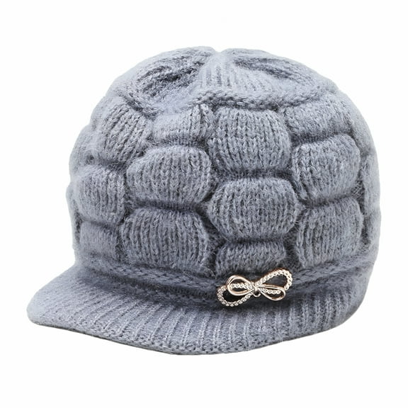 TELOLY Fascinators Hats for Women Winter Warm Knit Hat Wool Snow Ski Caps with Visor Hats for Men Hats for Women (Grey Knitting)