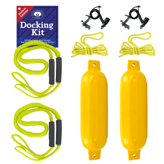 Greenfield Complete Dock Kit 2-Pack, Fenders & Bungee Dock Lines (Yellow, 4.5 in)