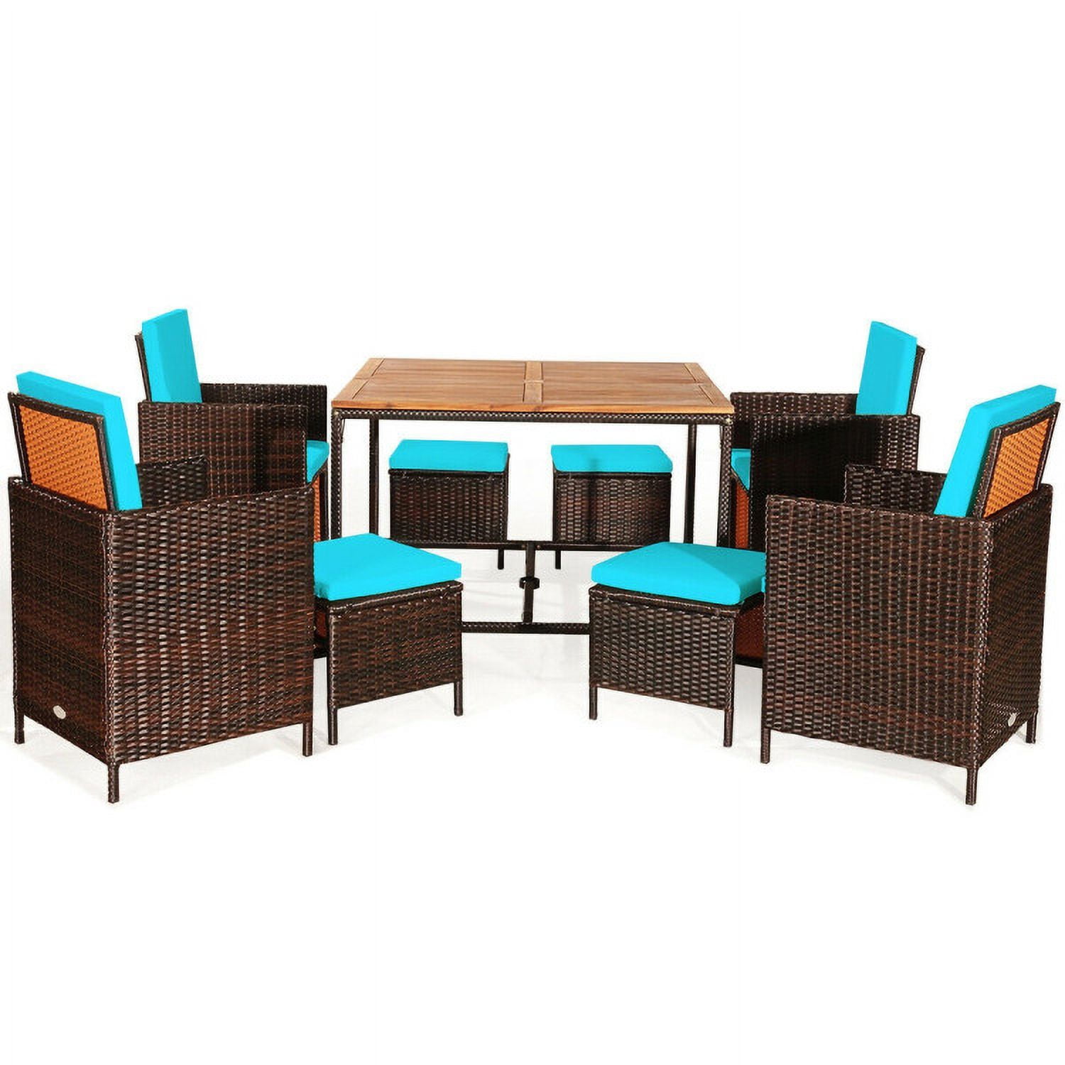 Aimee Lii 9 Pieces Patio Rattan Dining Cushioned Chairs Set, Outdoor Patio Furniture, Turquoise Aimee Lii 9 Pieces Patio Rattan Dining Cushioned Chairs Set, Outdoor Patio Furniture, Turquoise