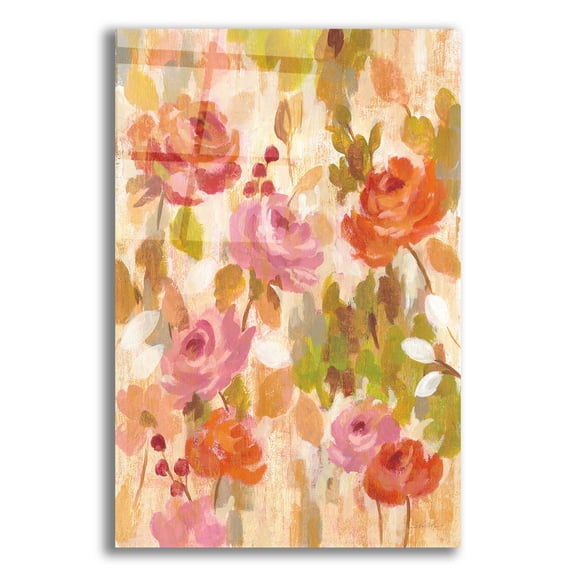 Epic Art 'Pink and Orange Brocade I' by Silvia Vassileva, Acrylic Glass Wall Art, 16"x24"