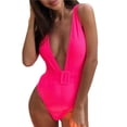 thumbnail image 2 of Neinkie Women One Piece Swimsuit U Neck Tummy Control Swimwear Slimming Strap Backless Bathing Suit, 2 of 7