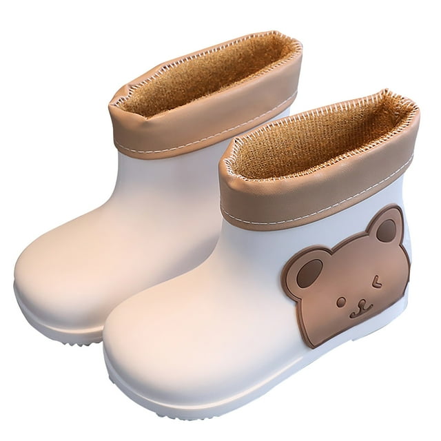 NOKIO Bottes de Pluie pour Enfants Style Rétro Matériau PVC à Double Couche Semelle Extérieure Texturée Antidérapante Graphiques d'Animaux de Dessin Animé Conception à Enfiler Confortable Unisexe