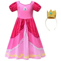 Super Brothers Princess Peach Dress Short Sleeve Halloween Costume for 6-11 Year Girls