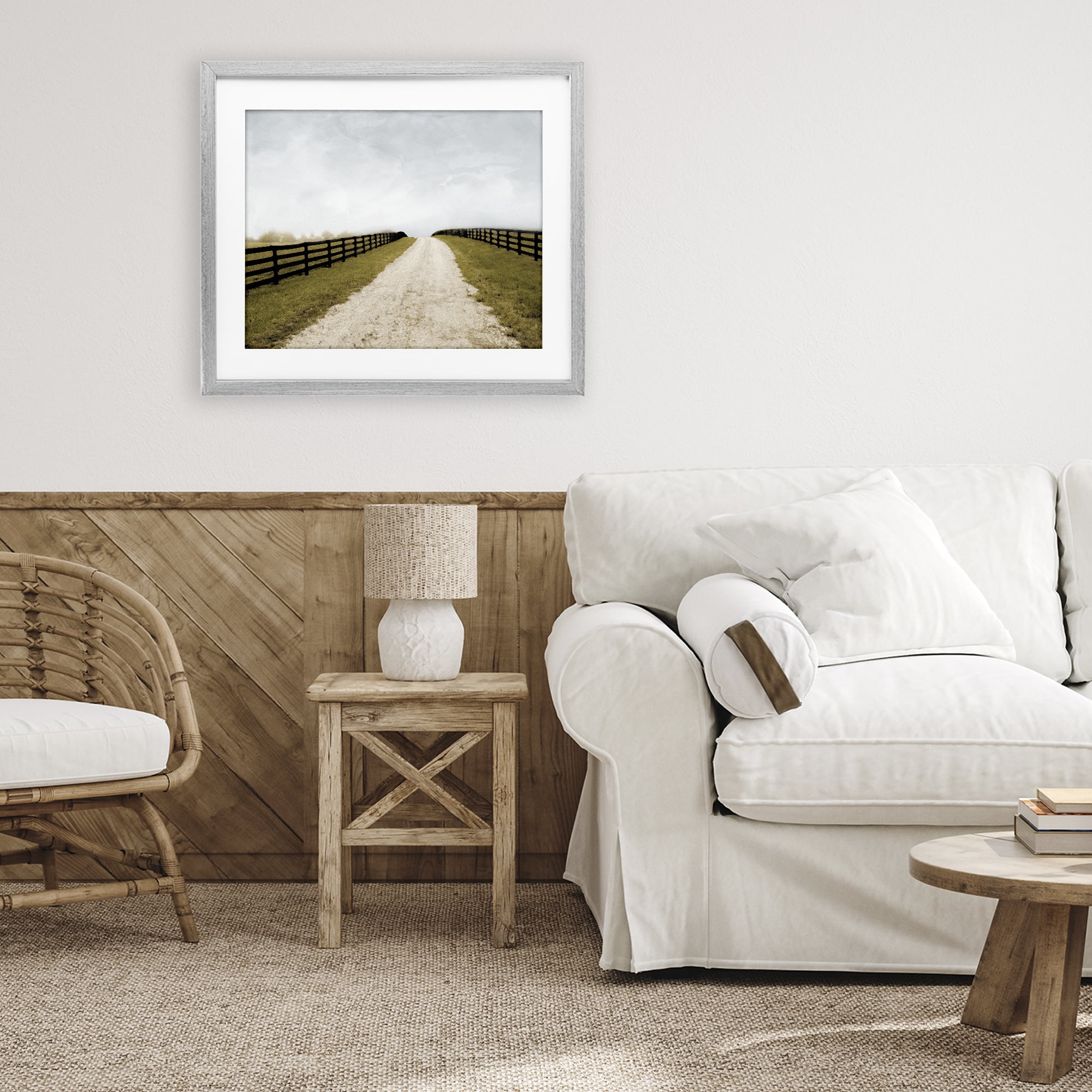 Stupell Industries Fenced Countryside Lane Gray Framed Print Under Glass, design by Ynon Mabat