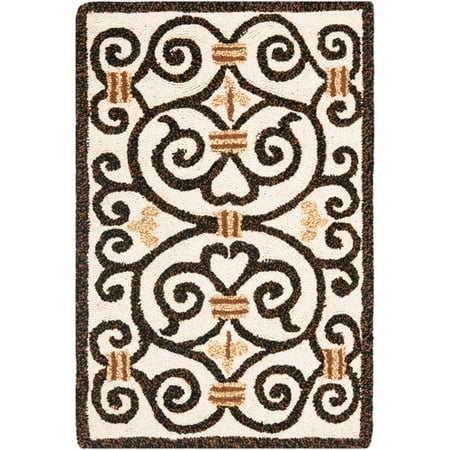 SAFAVIEH Chelsea Aragon Geometric Borders Wool Area Rug  Ivory/Dark Brown  2 6  x 4 Chelsea Rug Collection. Americana Area Rugs. The Chelsea Collection of Americana styled area rugs is a marvelous display of turn-of-the-century designs in warm  inviting color palettes. Made from 100% pure virgin wool pile for a soft feel and sophisticated look that enriches the character of home decor. Available in a wide selection of country or floral designs. Use the Chelsea rugs for a designer chic and transitional upgrade in your home.