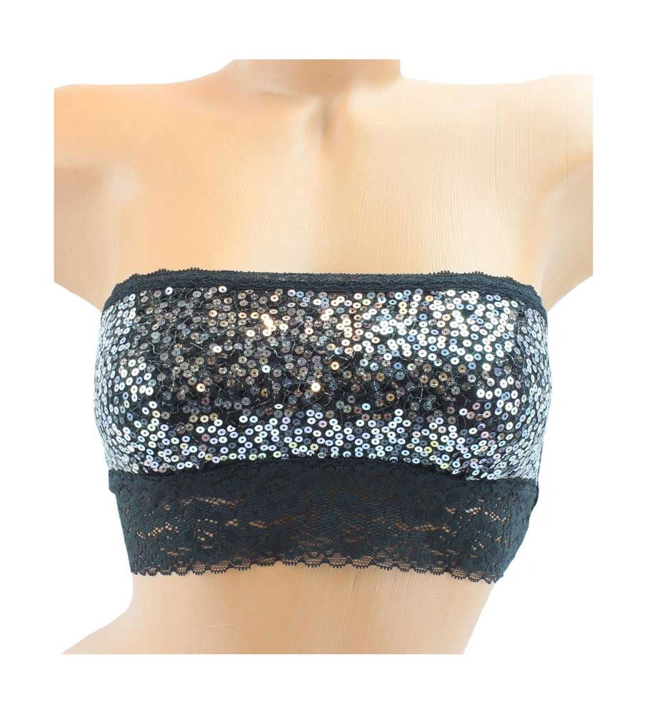 Victoria's Secret Pink Bling Sequins Strapless Black Lace Bra Bralette Top Small - Walmart.com