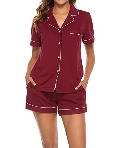 COLORFULLEAF Womens Pajama Set Button Down Short Sleeve PJS Top and Sleep Shorts