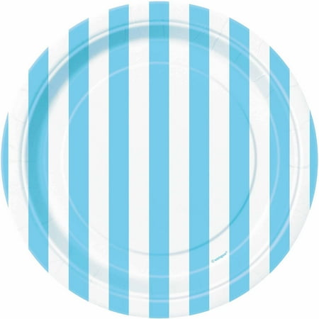 7" Striped Paper Dessert Plates, Light Blue, 8ct