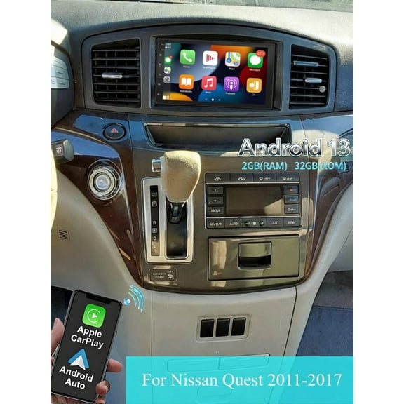 Molaner Car Radio for Nissan Quest 2011-2017 Android 13 Fit for Wireless CarPlay/Android Auto, 7" Touch Screen/GPS Navigation/Bluetooth/FM, 2 32G