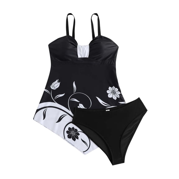 Qingpeng Plus Size Tankini Swimsuit for Women Color Block Tummy Control Two Piece Bathing Suit Slimming Swim Top with Bottom