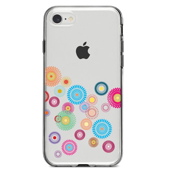DistinctInk Clear Shockproof Hybrid Case for iPhone 7 8 SE (2020 Model) 4.7" Screen TPU Bumper Acrylic Back Tempered Glass Screen Protector - Cartoon Wildflowers Rainbow Colors