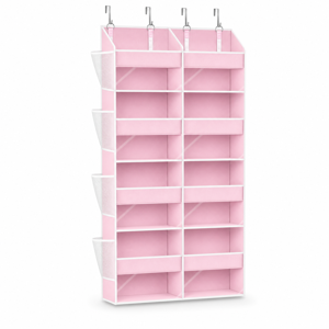 Over The Door Hanging Organizer Pink - 5 Tiers 10 Compartments Storage