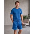 thumbnail image 5 of Men Solid Crew Neck Short Sleeve Tee & Drawstring Pocket Shorts 2 Piece Casual Summer Tracksuit Royal Blue XXL, 5 of 7