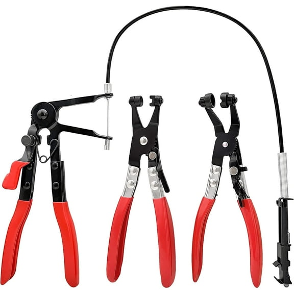 Hose Clamp Pliers Set of 3 - Long Reach, 45° Angled & Flat Band - Automotive Repair Tools for Coolant & Fuel Hoses