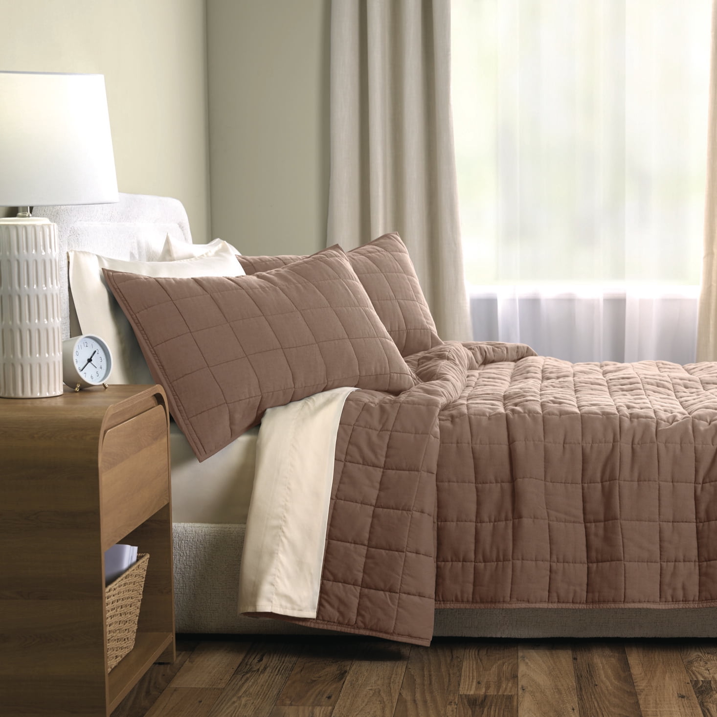 Allswell Linen Blend 3-Piece Quilt Set, Full/Queen, Savannah Taupe Brown