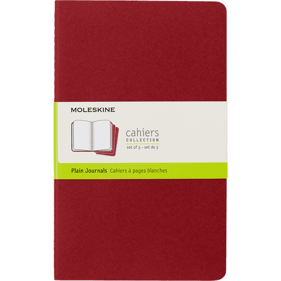Moleskine Cahier Journals (Set of 3), Large (5" x 8.25"), Plain, Cranberry Red