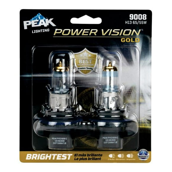 Peak 8020235 Power Vision Gold 12.8 V Halogen T5 Automotive Bulb - 9008 H13 65 & 55W - Pack of 2