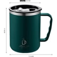 thumbnail image 2 of Taza de café de viaje de acero inoxidable con doble pared aislada de 500 ml con asa y tapa deslizante, taza de café térmica, vaso tumbler de café para camping, oficina en casa (verde oscuro), 2 of 3