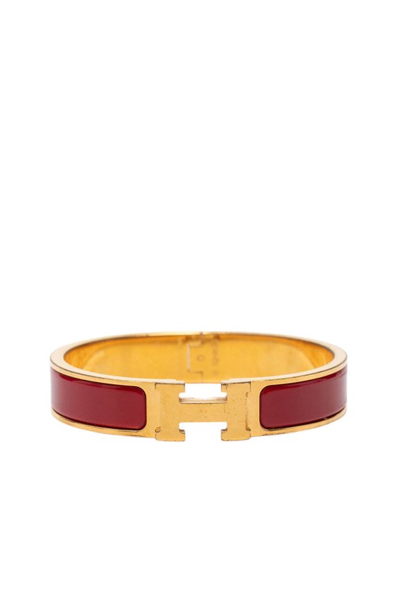 Pre-Owned Hermes Click H PM Enamel Bracelet Bangle Gold Red Plated Women's HERMES