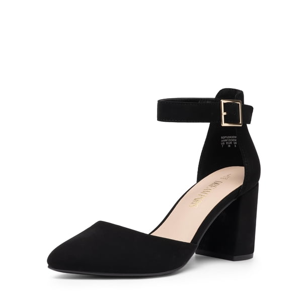 Zapatos de Tacón para Mujer DREAM PAIRS Negro Nubuck con Correa en el Tobillo y Tacón de 7.5 cm