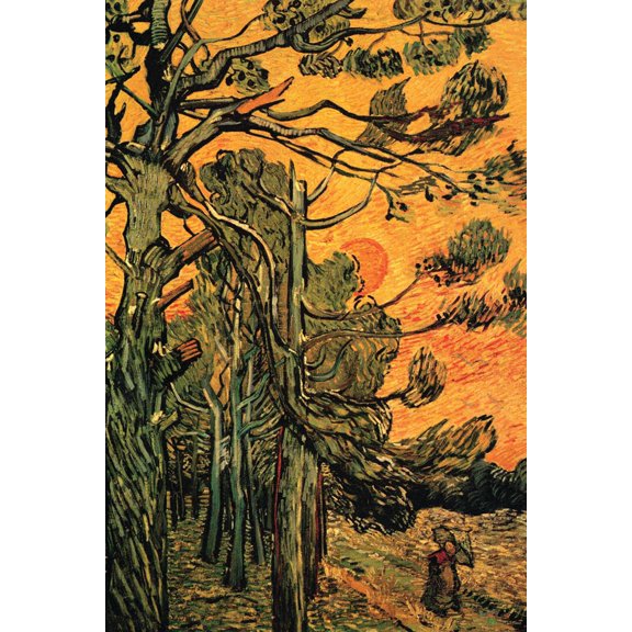 Art.com Pine Trees Against a Red Sky with Setting Sun Art Print by Vincent van Gogh, 16" x 24"